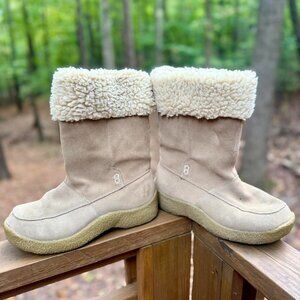 Y2K / 2004 "Bass" winter boots! tan/cream LEATHER SUEDE with FAUX sheepskin